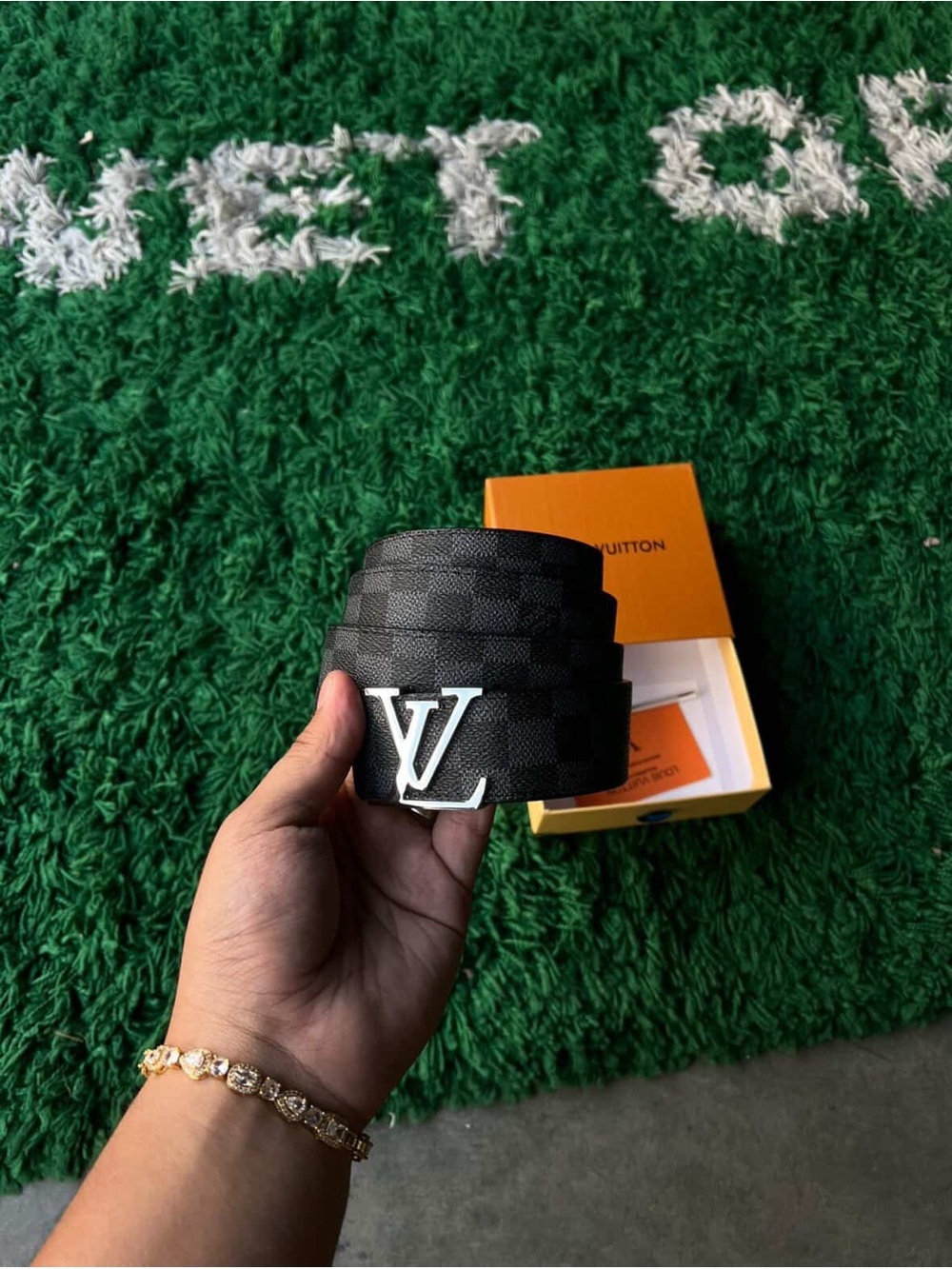 Louis Vuitton Black Damier Canvas Belt with Silver LV Buckle